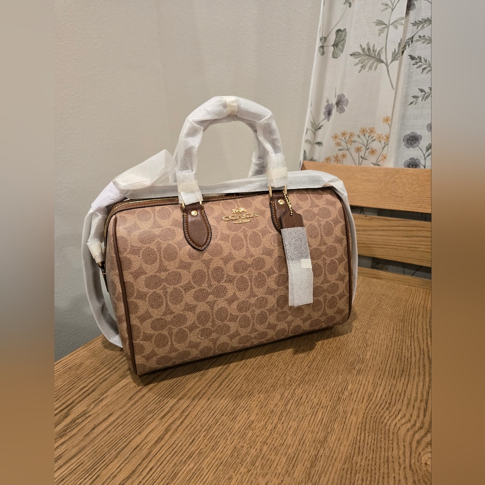 Coach Large Rowan Satchel Gold/Tan/Brown Signature Canvas